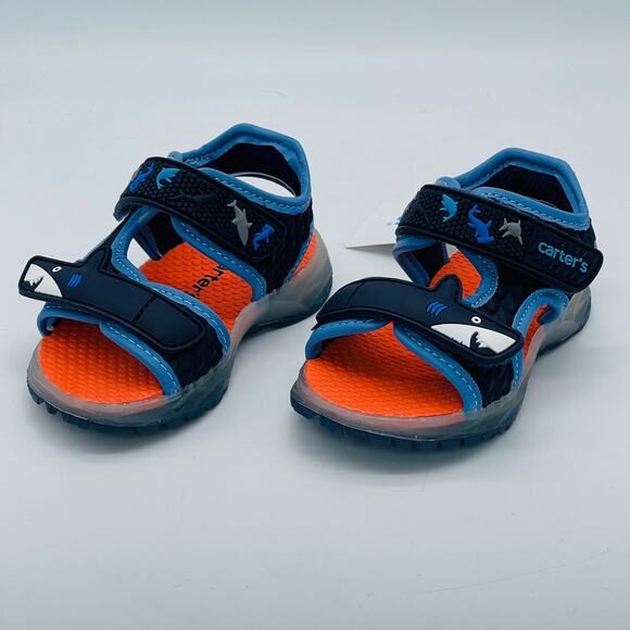 Carters Todd Navy Toddler Sandals Blue Size 4 Kids Hook & Loop Light Up Shark - Picture 1 of 13